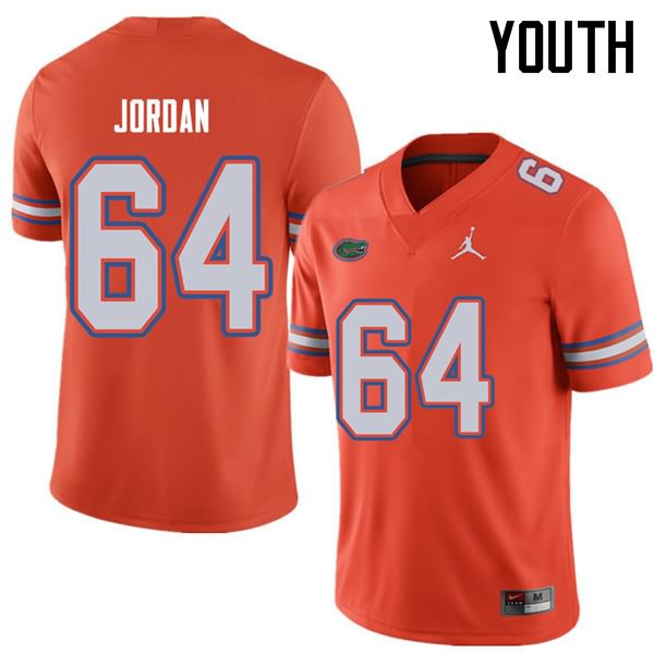 NCAA Florida Gators Tyler Jordan Youth #64 Jordan Brand Orange Stitched Authentic College Football Jersey CUE0164QE